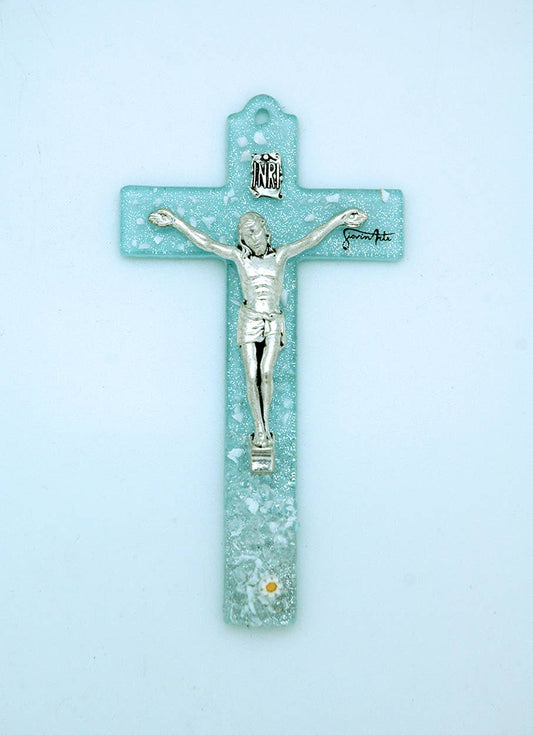 Italian Murano Glass Daisy Crucifix