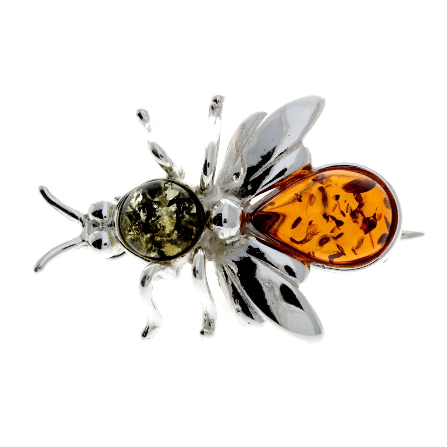 925 Sterling Silver & Baltic Amber Fly Brooch