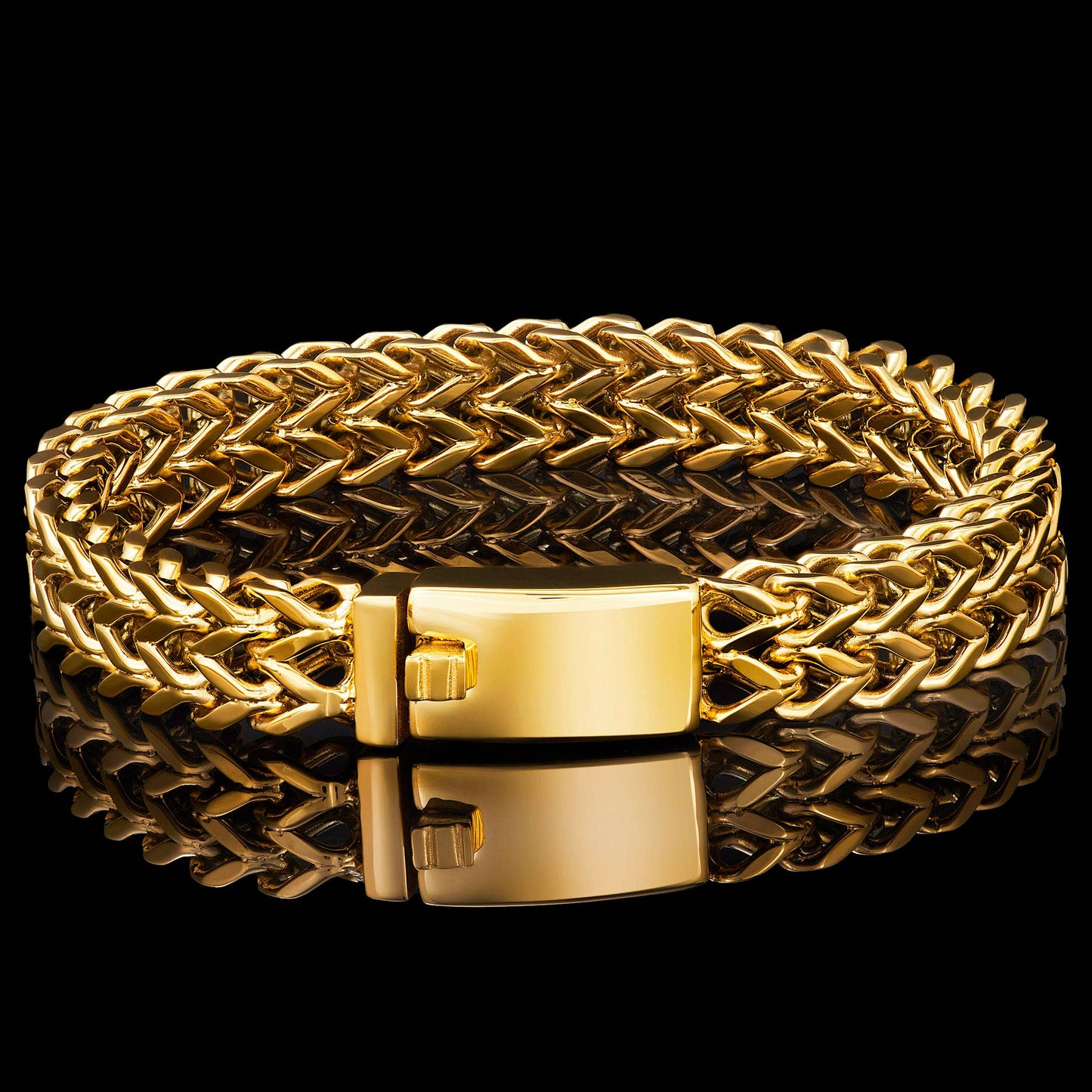 Crucible Double Row Franco Link Gold Plated Steel Bracelet