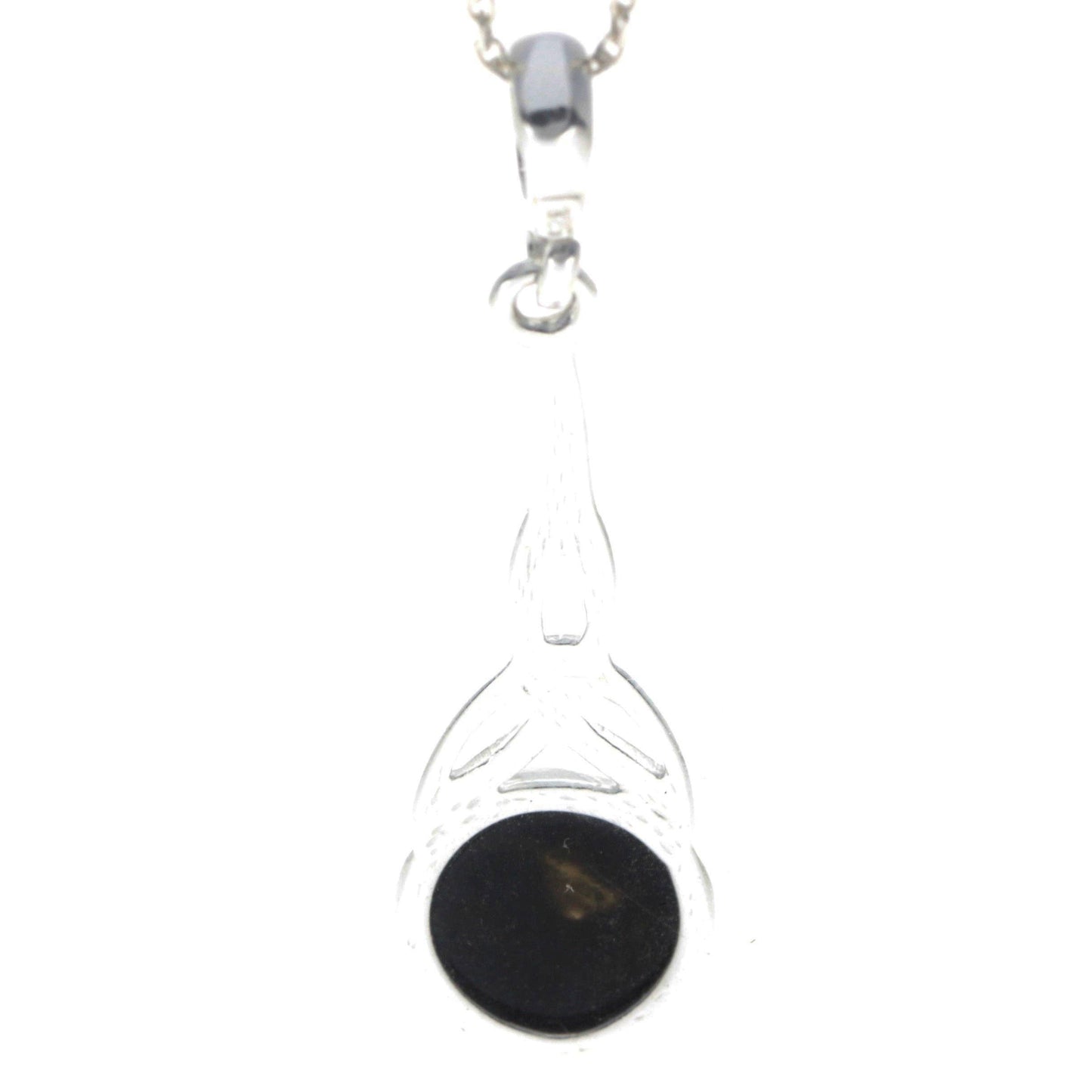 Long  925 Sterling Silver and Round Amber Celtic Pendant
