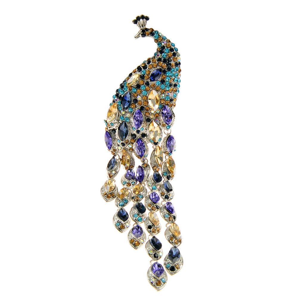 Peacock Alloy Rhinestone Brooch