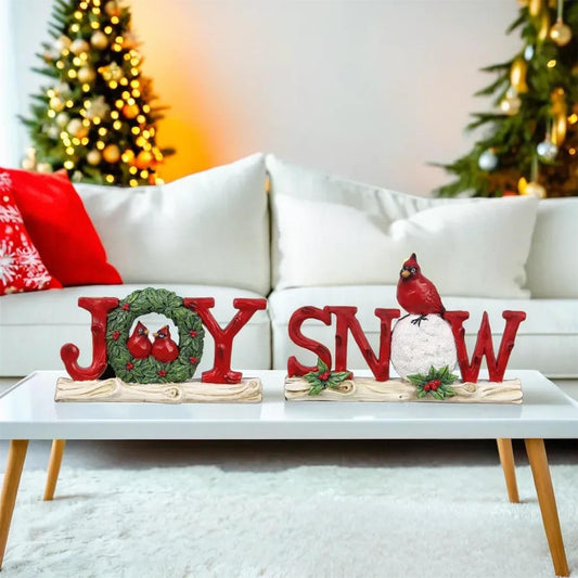 Resin Christmas Snow & Joy Cardinal Signs