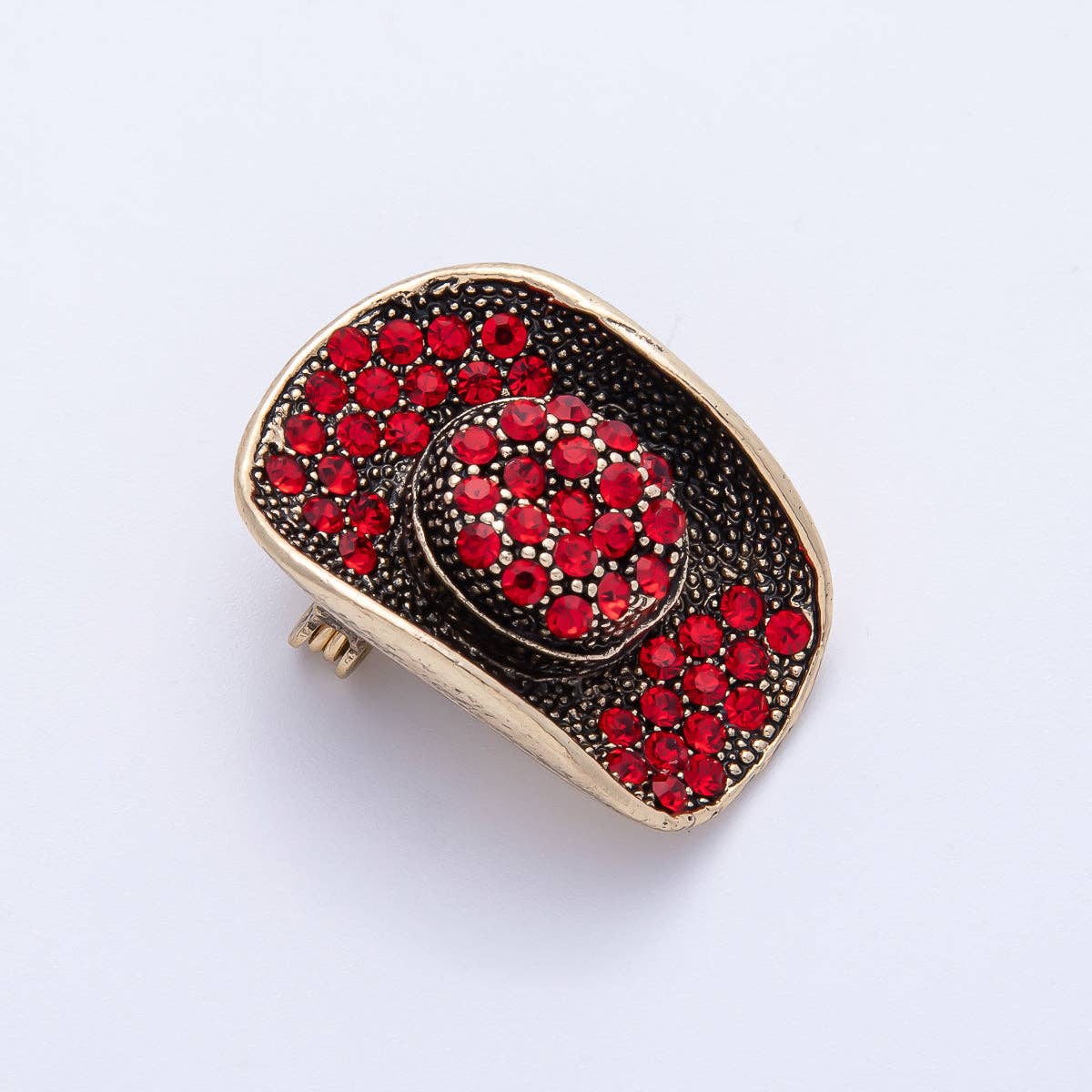 Gold 29.5mm x 21mm Red-Black Cowboy Hat Pin Brooch