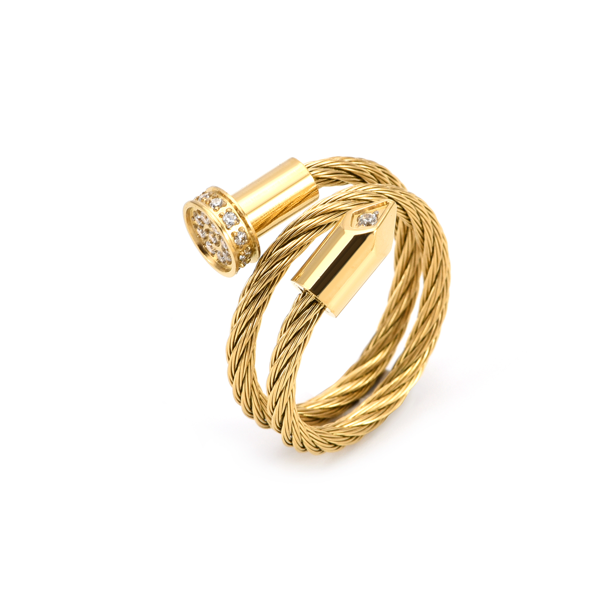 Gold Pavé Pointe Cable  Adjustable Ring
