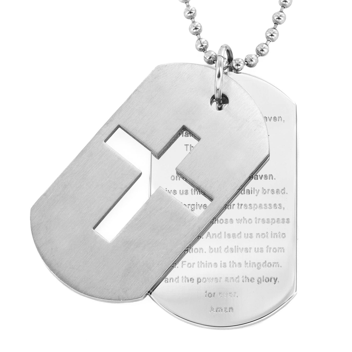Lord's Prayer and Cross Double Dog Tag Pendant