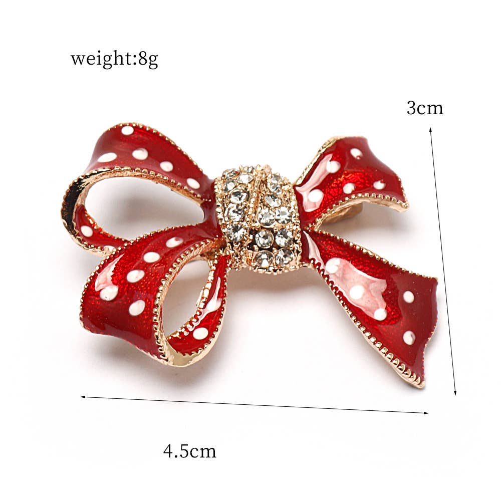 Christmas Bow Brooch, Polka Dot & Plaid Rhinestone Pins