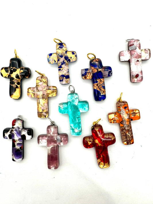 Fusion Murano Glass Cross Pendant