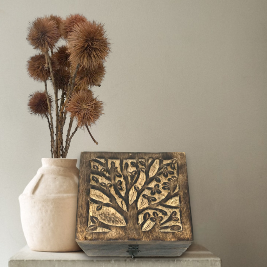 Hand-Carved Wood "Tree of Life" Hinged BOX ONLY Family Gift Clearance