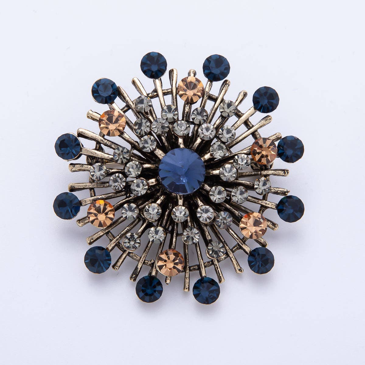 45mm Blue, Black Vintage Antique Sunburst Celestial Brooch Pin