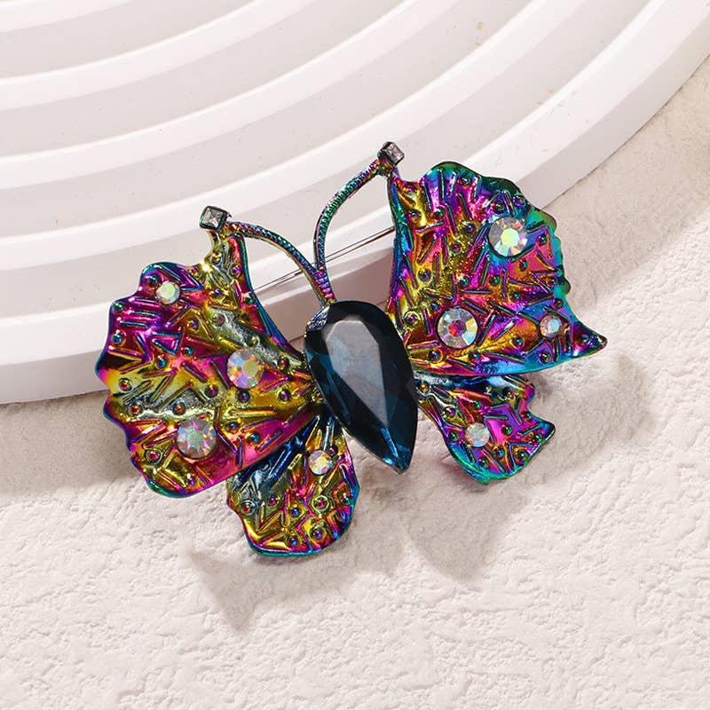 Multi Butterfly Rhinestone Brooch Pin