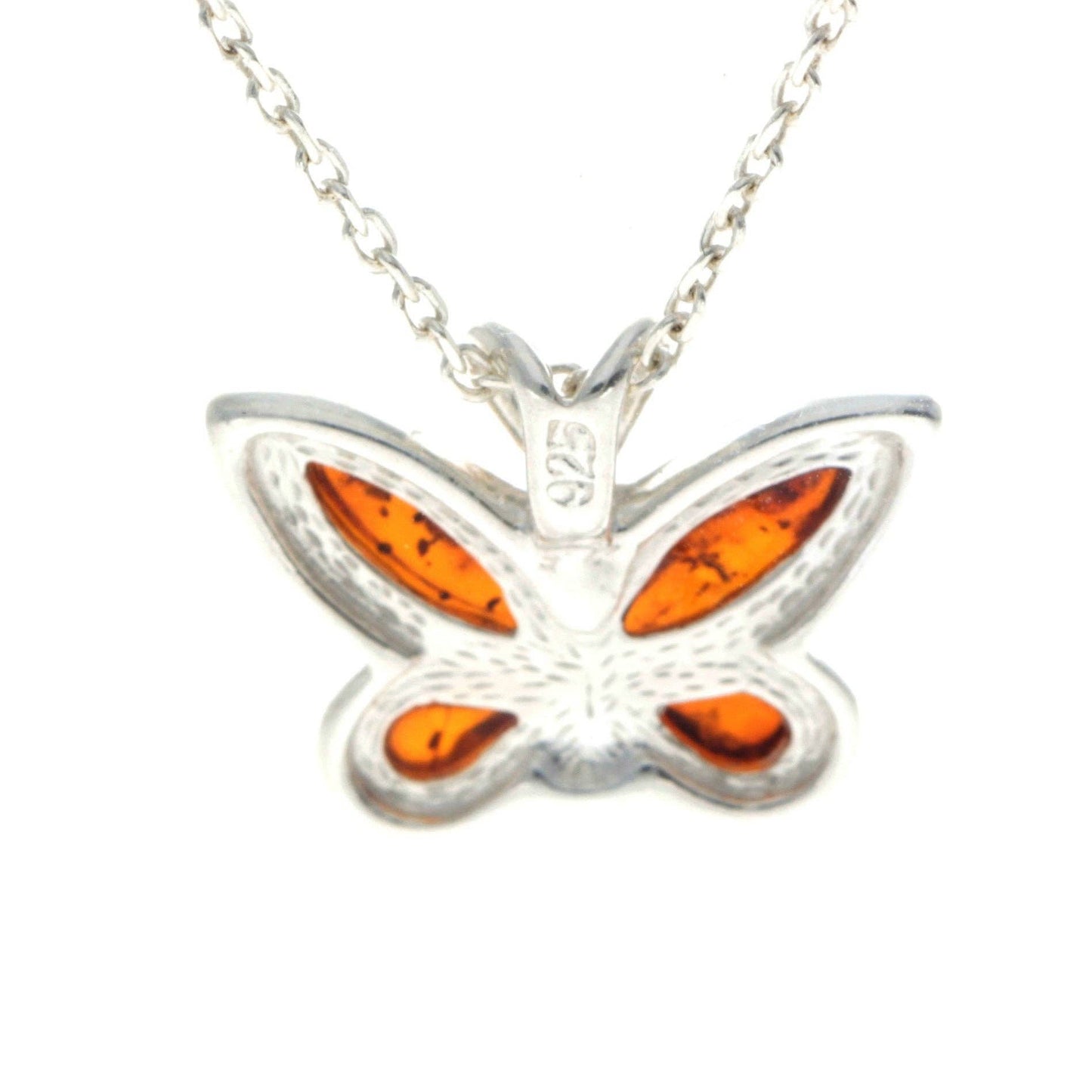 925 Sterling Silver & Baltic Amber Small Butterfly Pendant