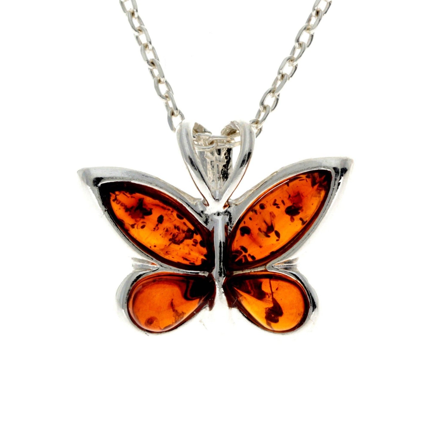 925 Sterling Silver & Baltic Amber Small Butterfly Pendant