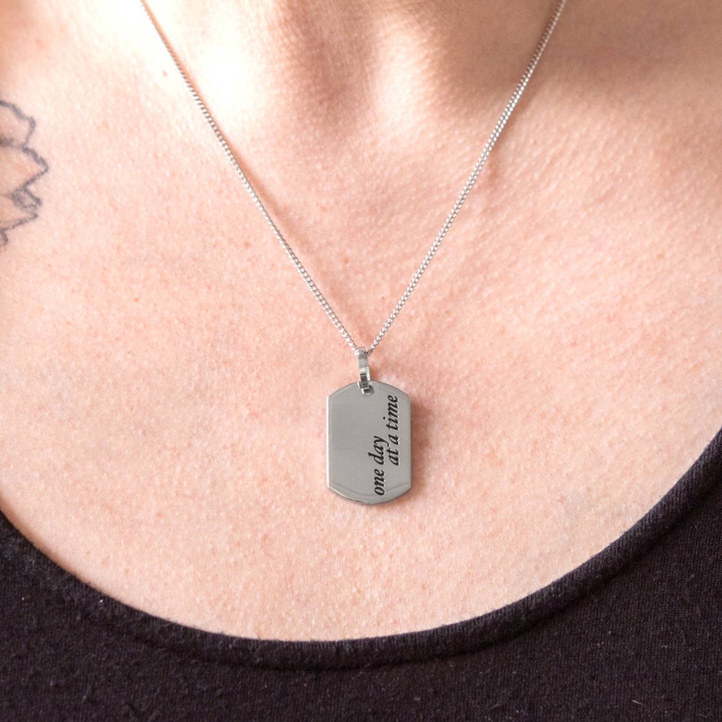 "One Day At A Time" Stainless Steel Dog Tag  Necklace