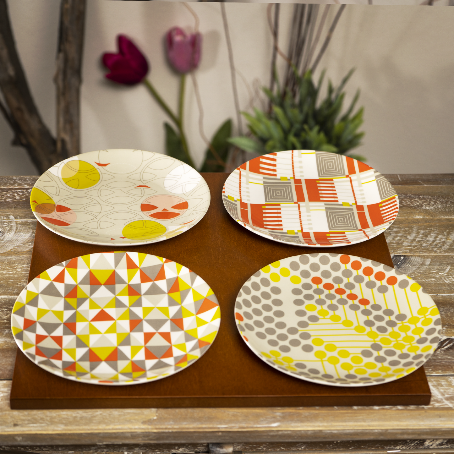 Frank Lloyd Wright Taliesin Line Dessert Plates Set Textile