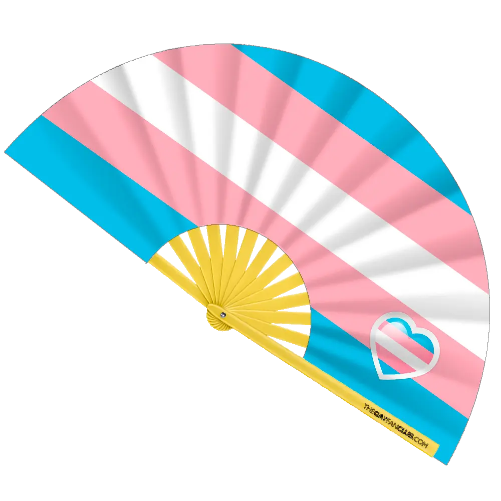 Trans Pride Flag Fan (Bamboo Handle)