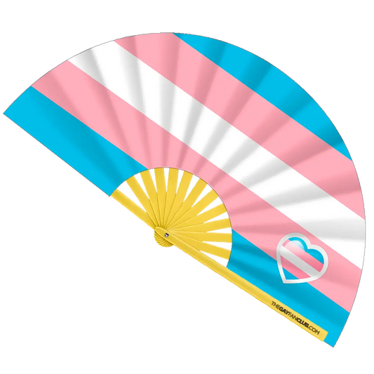 Trans Pride Flag Fan (Bamboo Handle)