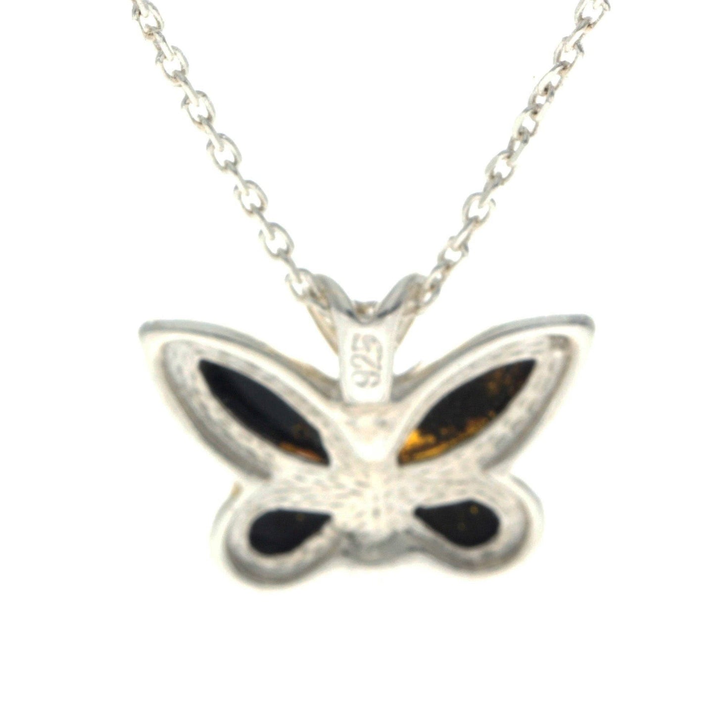 925 Sterling Silver & Baltic Amber Small Butterfly Pendant