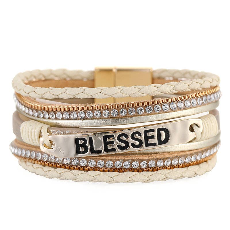 BLESSED Multi-Layer Leather Bracelet Magnetic Buckle Bangle