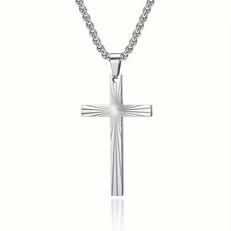 Sunburst Etched Cross Pendant