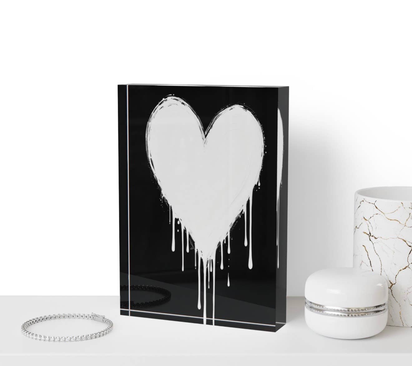 Modern Drippy Heart Art Crystal Block Table  Decor       