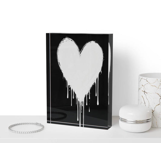 Modern Drippy Heart Art Crystal Block Table  Decor       