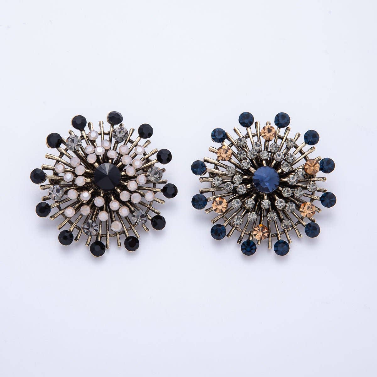 45mm Blue, Black Vintage Antique Sunburst Celestial Brooch Pin