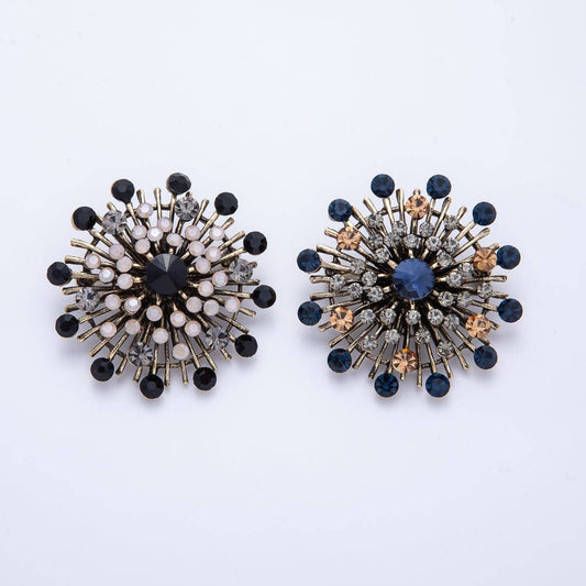 45mm Blue, Black Vintage Antique Sunburst Celestial Brooch Pin