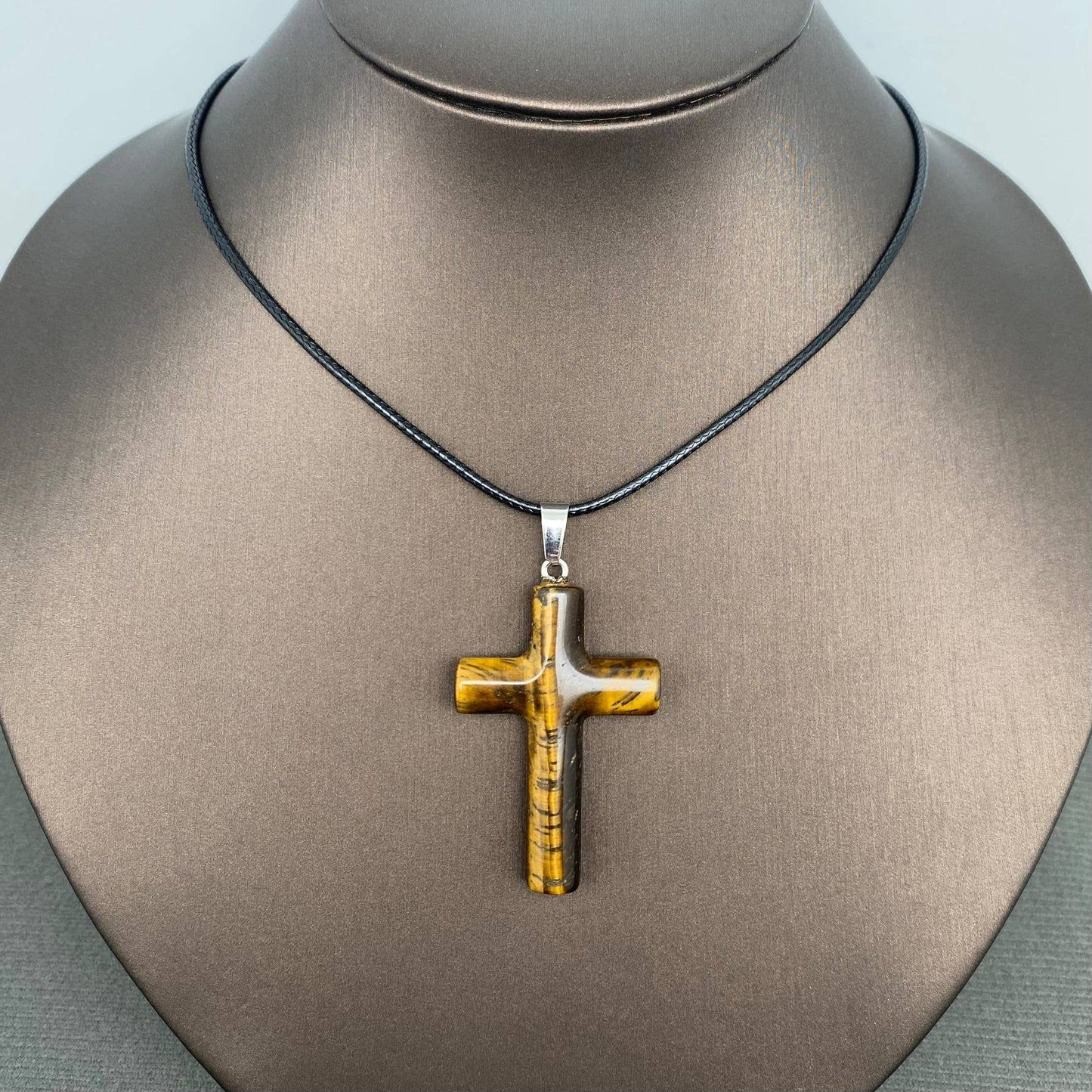 Stone Cross Waxed Cord Pendant
