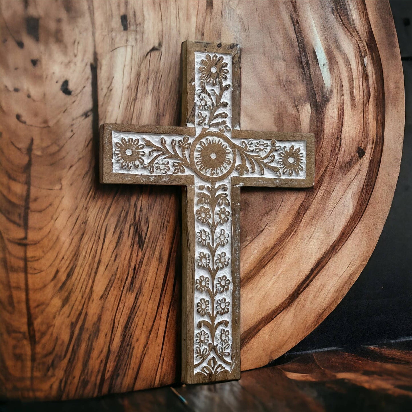 Primavera Hand Carved Wood Wall Cross Clearance
