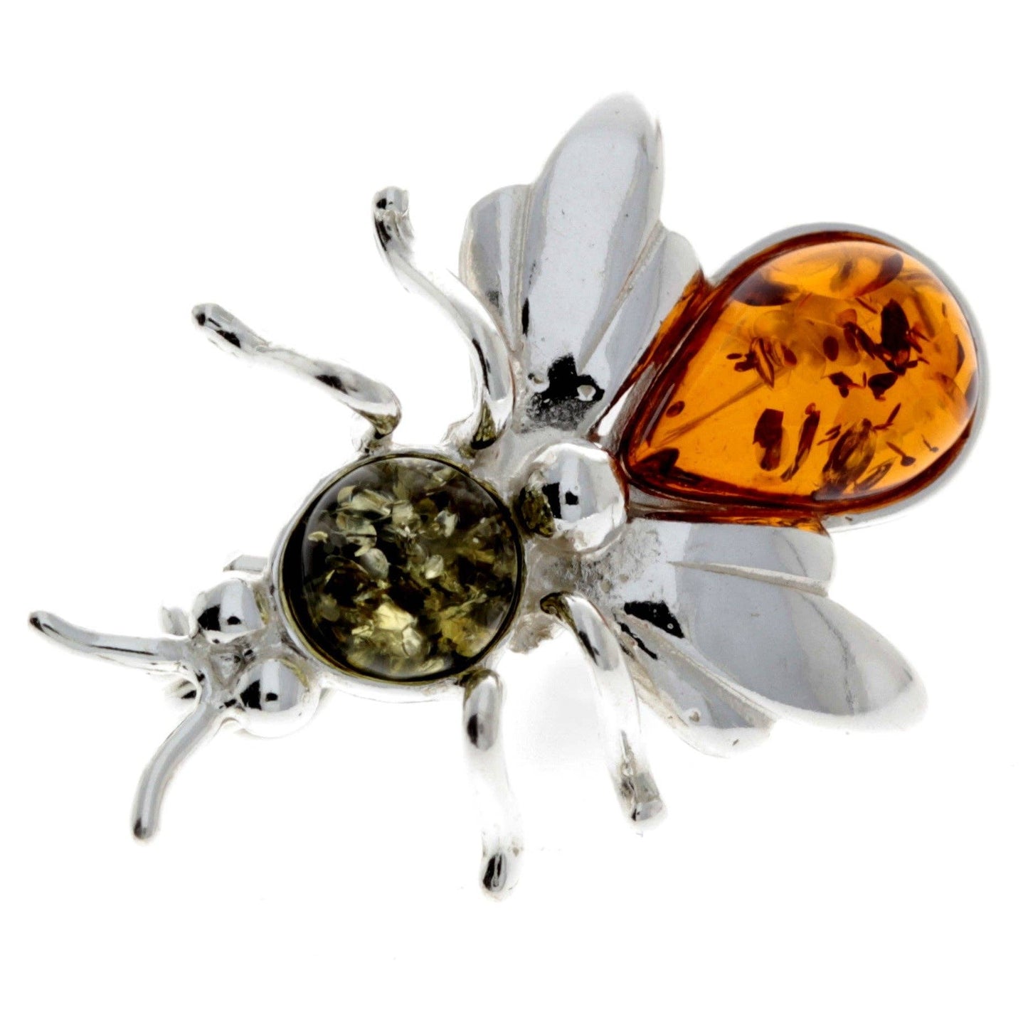 925 Sterling Silver & Baltic Amber Fly Brooch