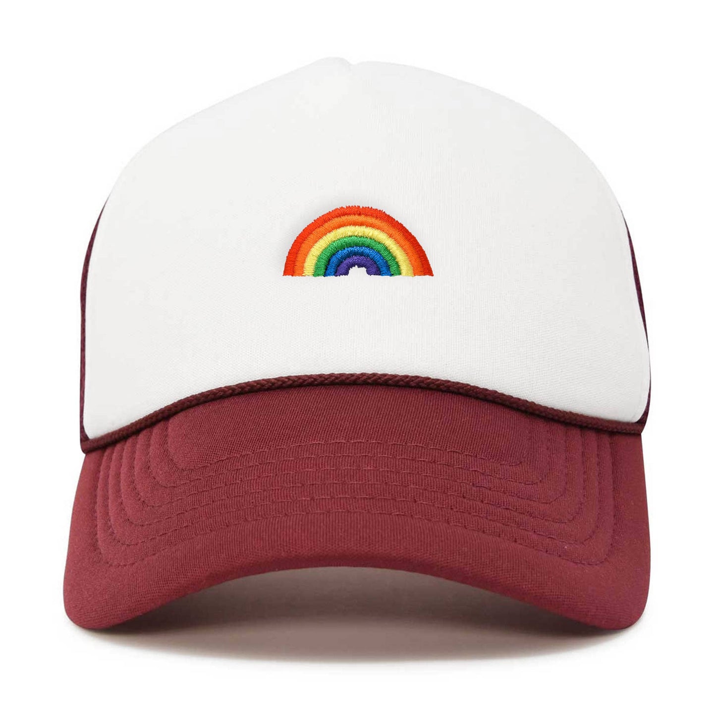 Embroidered Rainbow Trucker Cap Maroon White- Sale