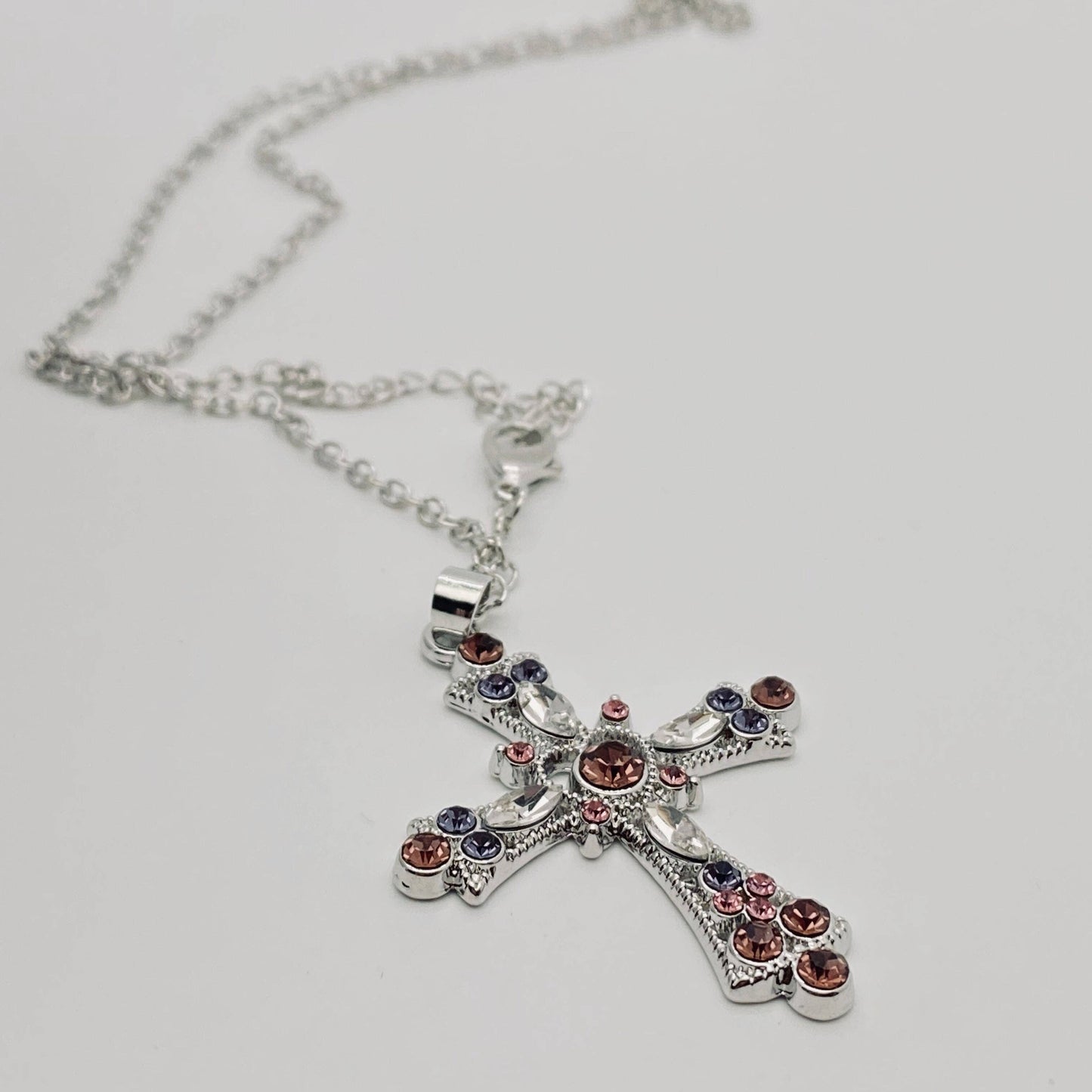 Colorful Rhinestone Cross Pendant Necklace