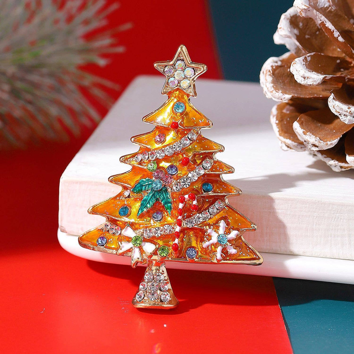 Colorful Enamel Christmas Tree Brooch - Festive Holiday Pin