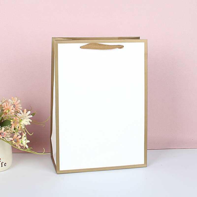 White with Gold Border Paper Gift Bag