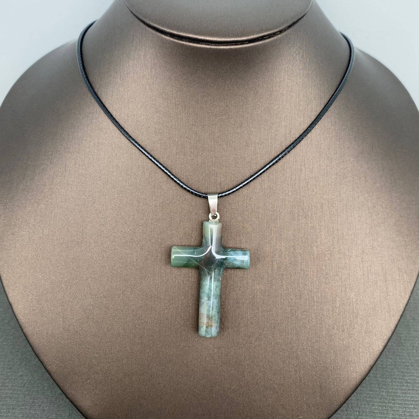 Stone Cross Waxed Cord Pendant