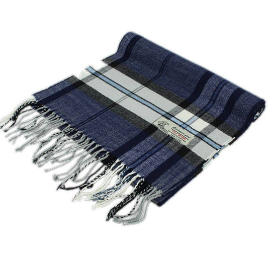 Navy Plaid Cashmere Feel Scarf
