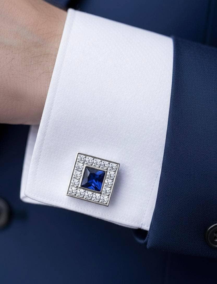 Pavé Blue Square Halo Cufflinks