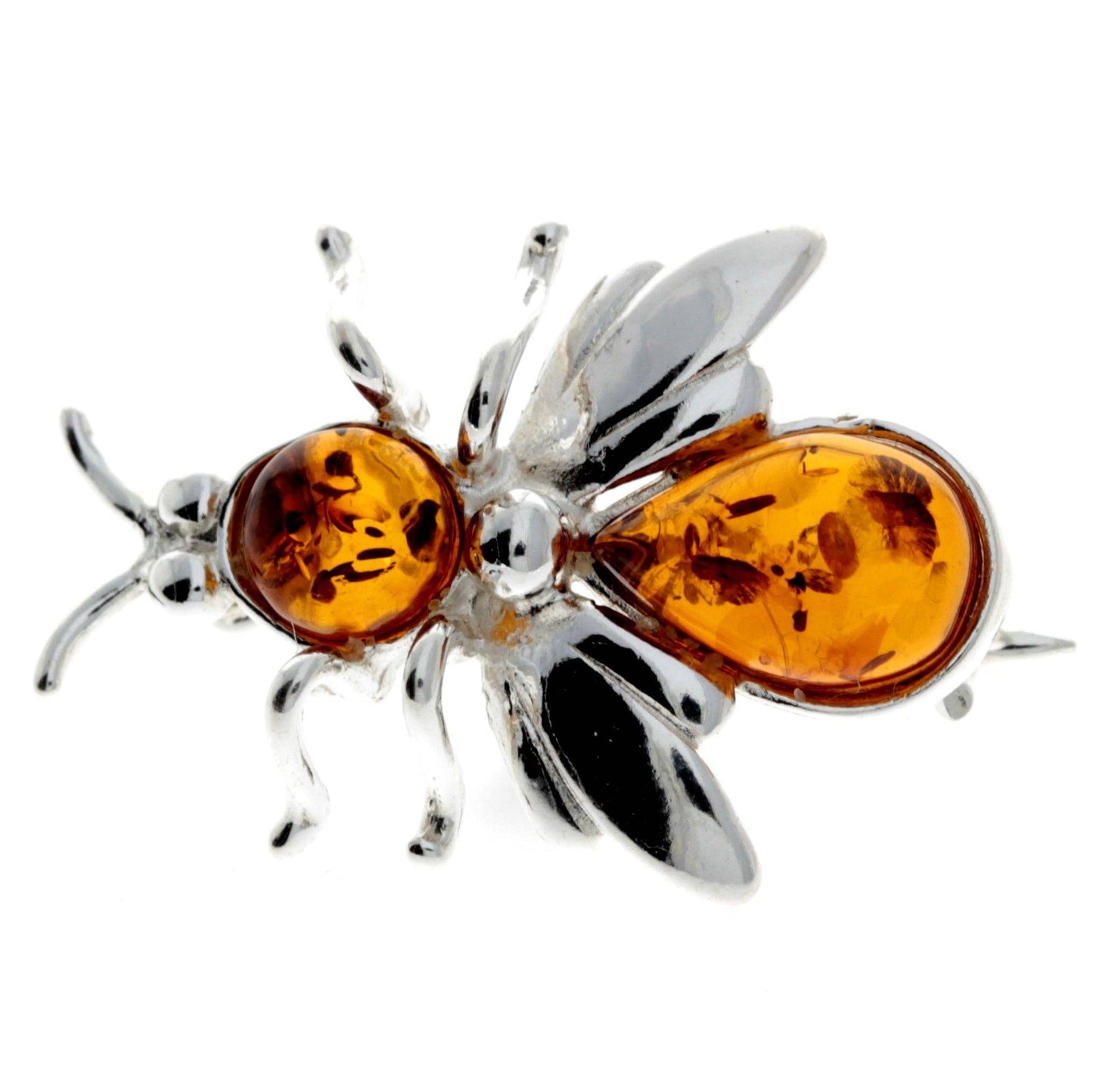 925 Sterling Silver & Baltic Amber Fly Brooch