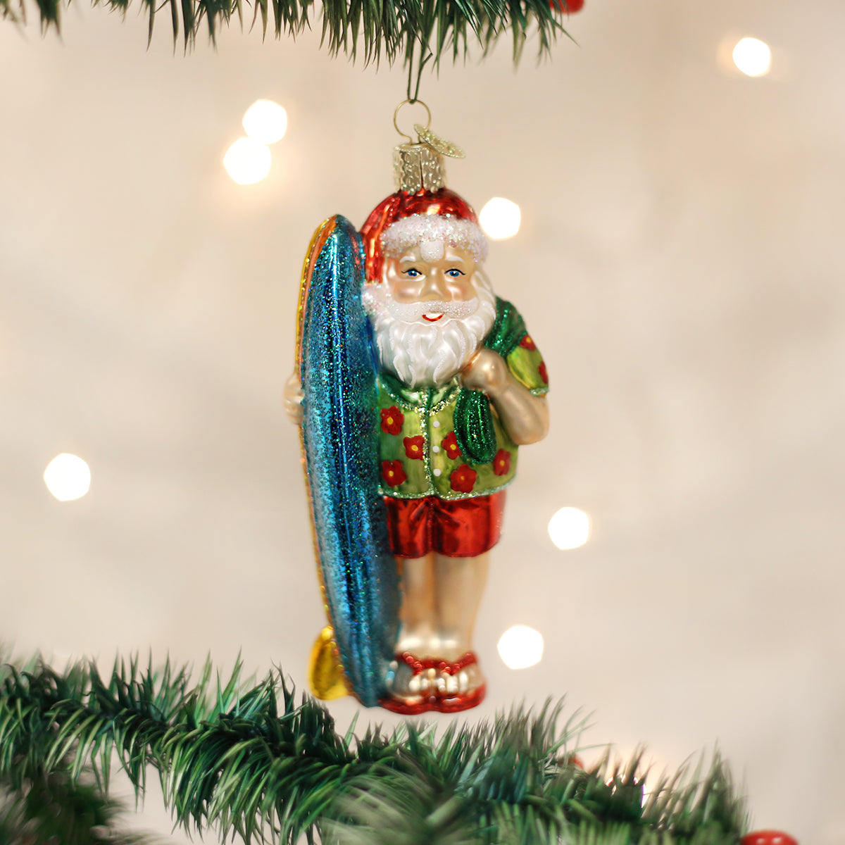 Surfer Santa Ornament