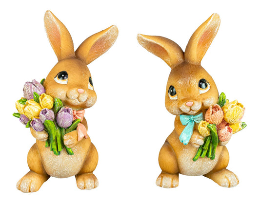 Youthful Easter Hare with Flowers - 2 Assorted