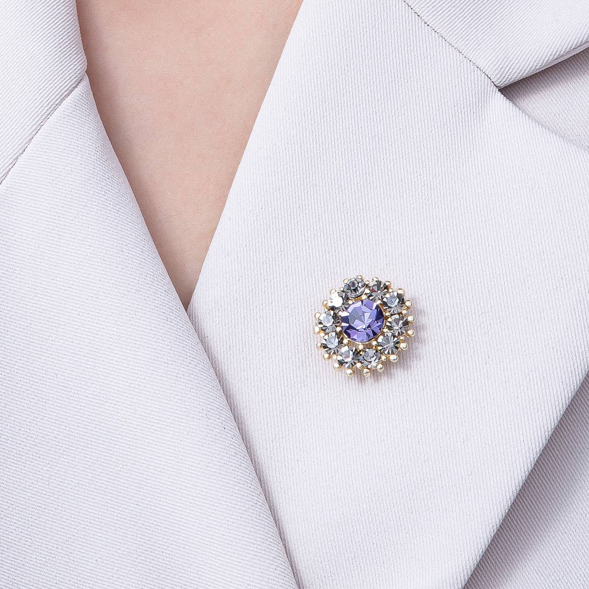Gold 19mm Dark Rhinestone Round Pin Brooch