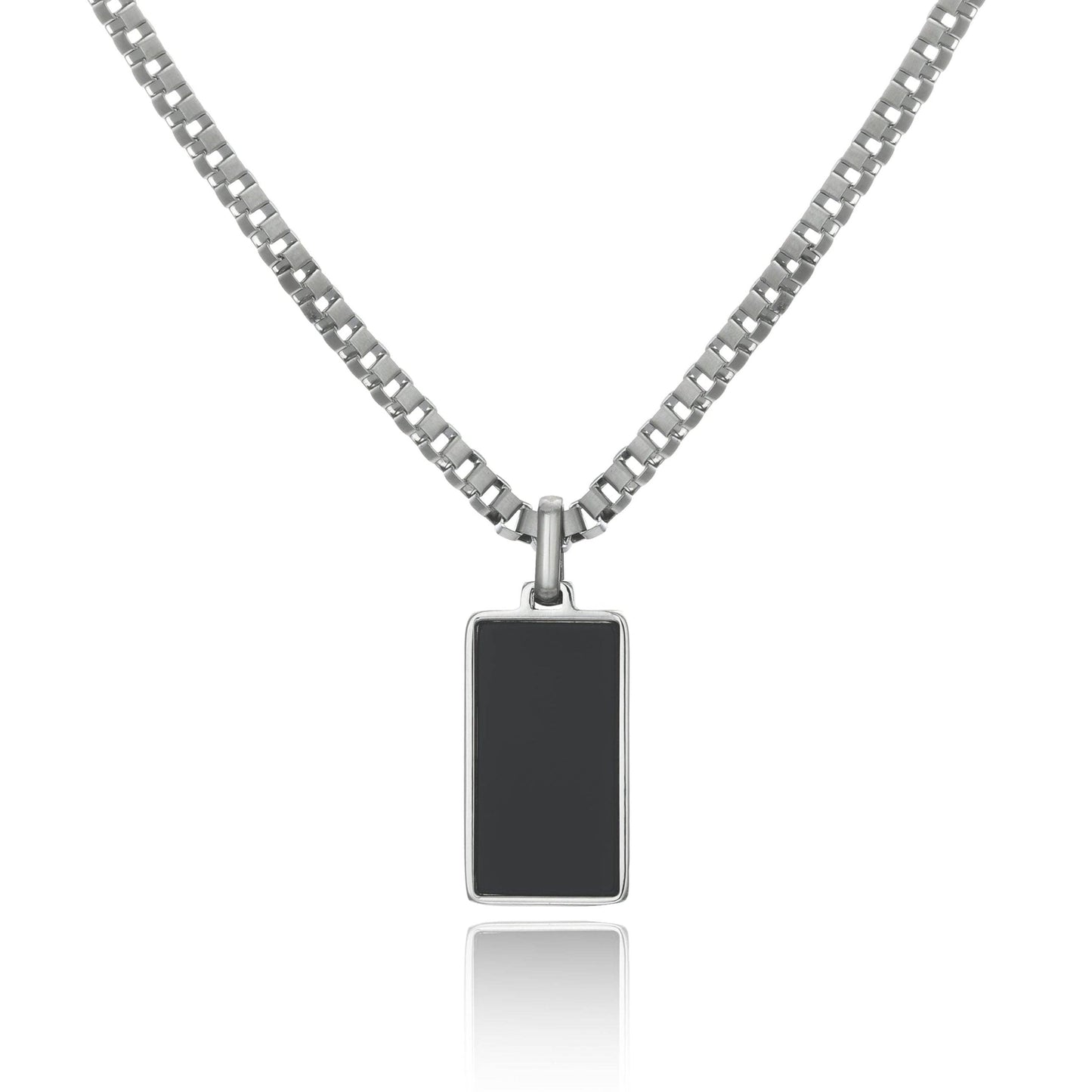 Black Agate Tag Pendant Necklace