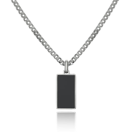 Black Agate Tag Pendant Necklace