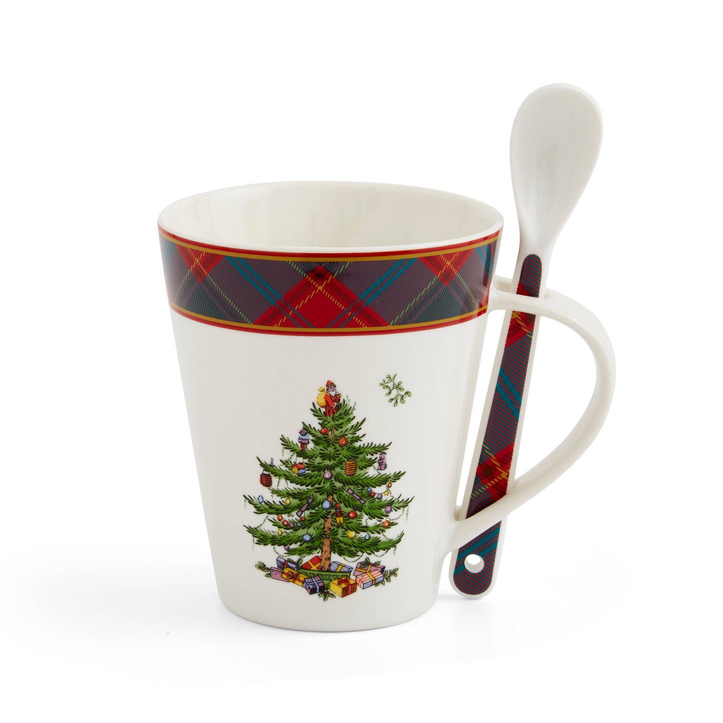 Christmas Tree Tartan Mug & Spoon Set 14oz