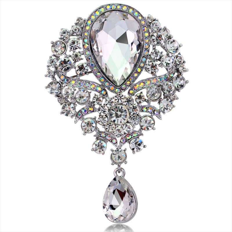 Floral Teardrop Rhinestone Pin