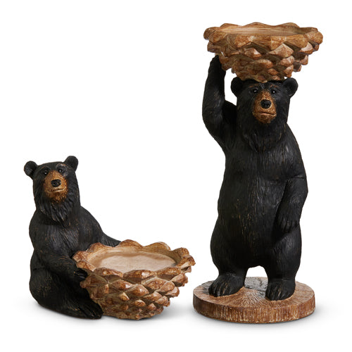 Black Bear with Pinecone Candle Holders Thanksgiving Sale