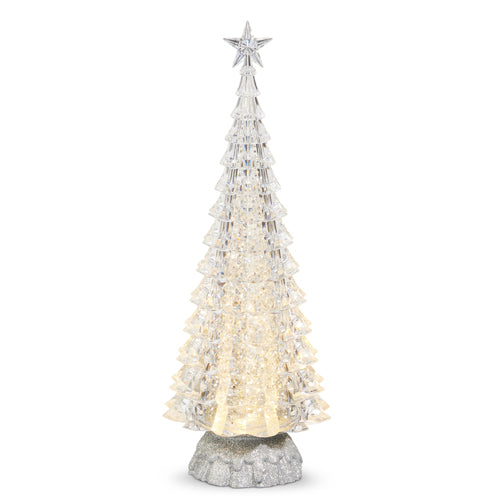 15" Silver Lighted Tree with Swirling Glitter