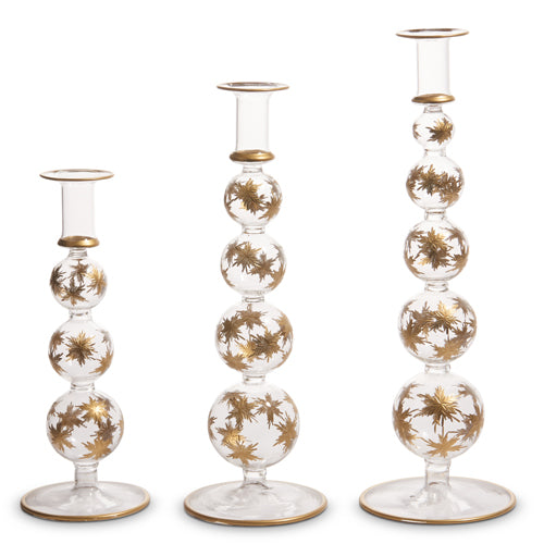 Gold Etched Snowflake Candle Sticks