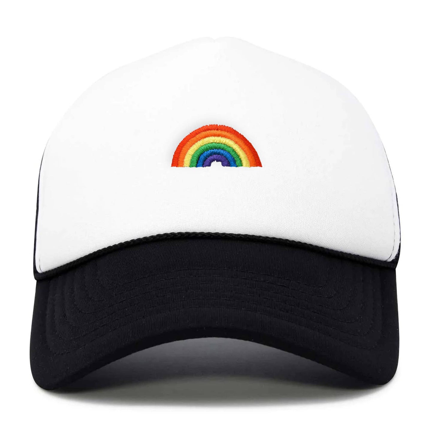 Embroidered Rainbow Trucker Cap Black White-