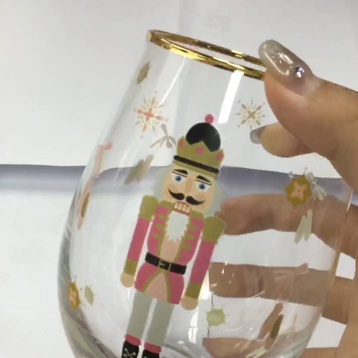 Nutcracker Pink & Gold Stemless Wine Glass